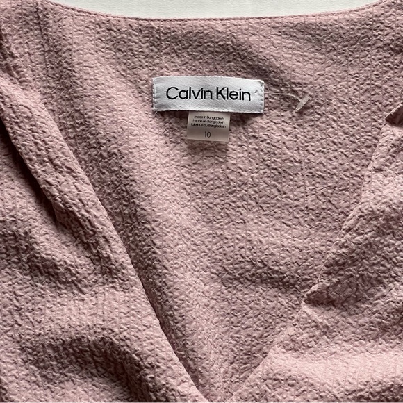 Calvin Klein Dusty Blush Pink Ruffle Sleeve V Neck Crinkle Smock Dress Size 10 - Picture 4 of 10